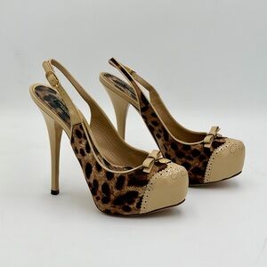 DOLCE & GABBANA Rare Vintage Leopard Slingback Platform Heels Style # 15228